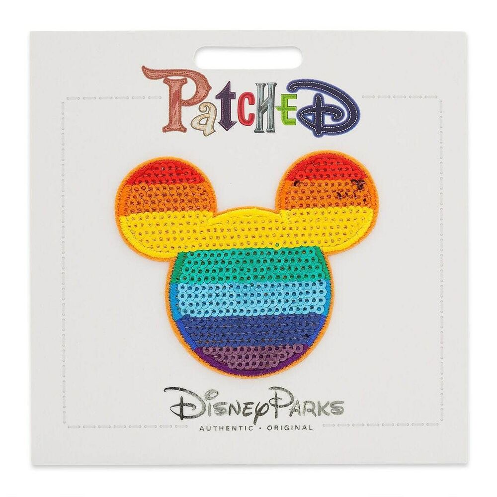 Disney Parks Patched Mouse Ears Sequin Rainbow Icon Patch Pride Mickey NIP